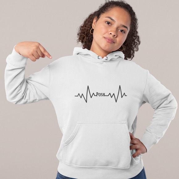 Posh Heartbeat Custom White Black Long Sleeve Graphic Hoodie Sweater Size M - Picture 1 of 5